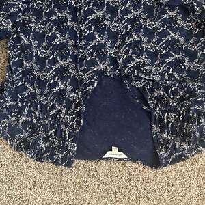 LUCKY BRAND Size XS V-Neck Midi Dress Drawstring Waist Ditsy Floral Blue White